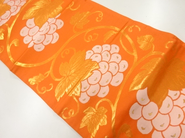 JAPANESE KIMONO / NAGOYA OBI / SILK / WOVEN GRAPE & ARABESQUE
